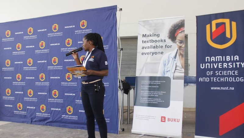 BUKU Namibia team-member presenting at a Namibia university